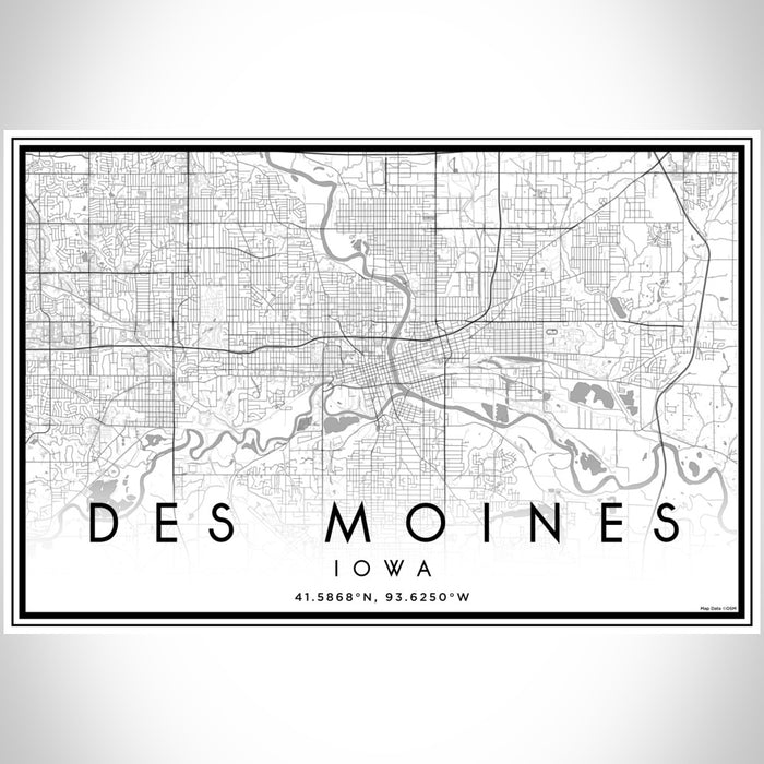 Des Moines Iowa Map Print Landscape Orientation in Classic Style With Shaded Background