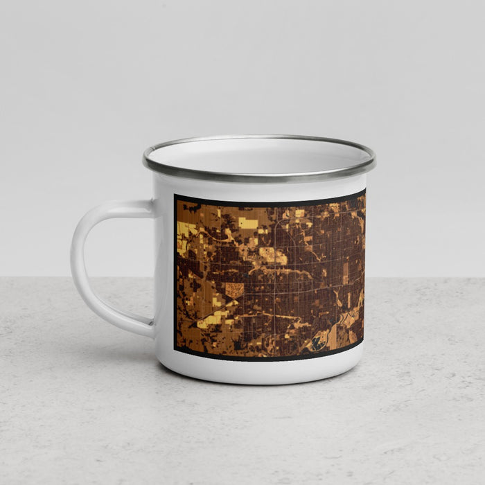 Left View Custom Des Moines Iowa Map Enamel Mug in Ember