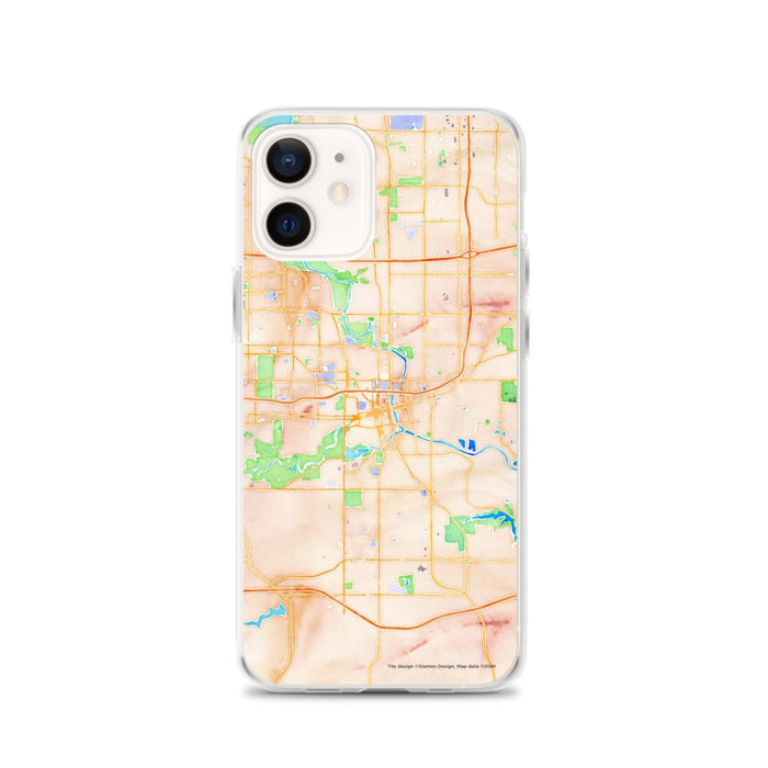 Custom Des Moines Iowa Map iPhone 12 Phone Case in Watercolor
