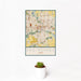 12x18 Des Moines Iowa Map Print Portrait Orientation in Woodblock Style With Small Cactus Plant in White Planter