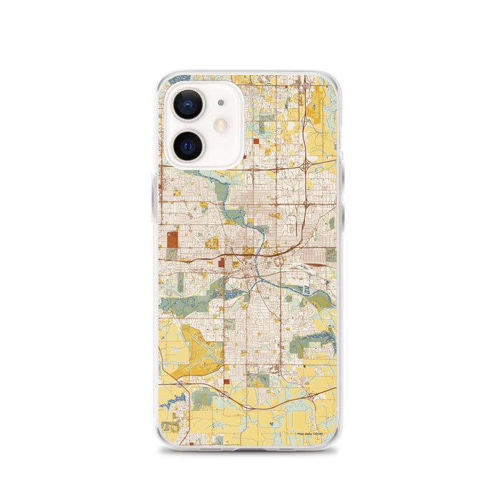Custom Des Moines Iowa Map iPhone 12 Phone Case in Woodblock