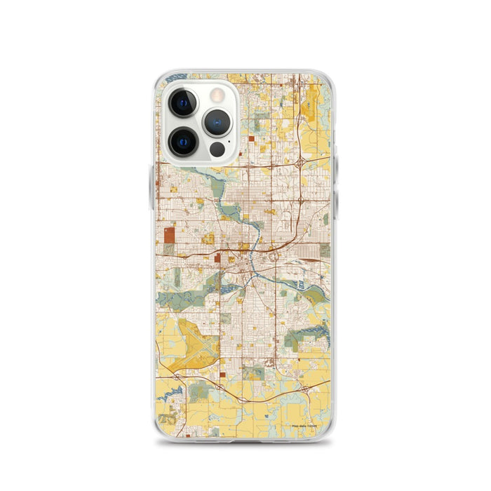 Custom Des Moines Iowa Map iPhone 12 Pro Phone Case in Woodblock