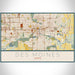 Des Moines Iowa Map Print Landscape Orientation in Woodblock Style With Shaded Background