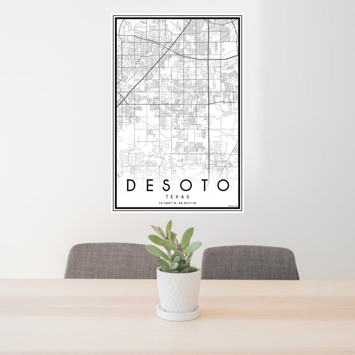 24x36 DeSoto Texas Map Print Portrait Orientation in Classic Style Behind 2 Chairs Table and Potted Plant
