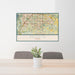 24x36 DeSoto Texas Map Print Lanscape Orientation in Woodblock Style Behind 2 Chairs Table and Potted Plant