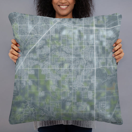 Person holding 22x22 Custom DeSoto Texas Map Throw Pillow in Afternoon