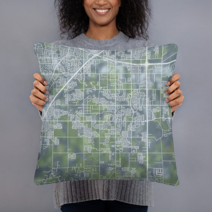 Person holding 18x18 Custom DeSoto Texas Map Throw Pillow in Afternoon