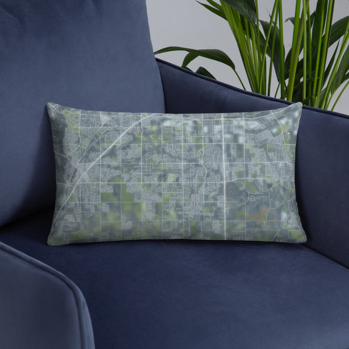 Custom DeSoto Texas Map Throw Pillow in Afternoon on Blue Colored Chair