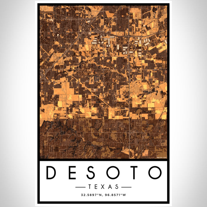 DeSoto Texas Map Print Portrait Orientation in Ember Style With Shaded Background