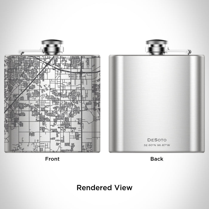 Rendered View of DeSoto Texas Map Engraving on 6oz Stainless Steel Flask