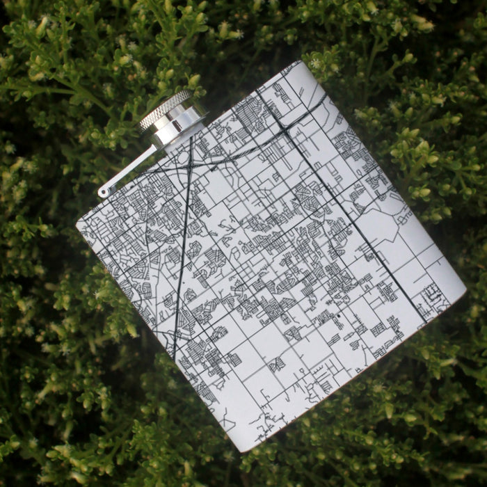 DeSoto Texas Custom Engraved City Map Inscription Coordinates on 6oz Stainless Steel Flask in White
