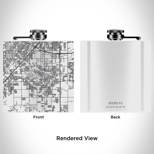 Rendered View of DeSoto Texas Map Engraving on 6oz Stainless Steel Flask in White
