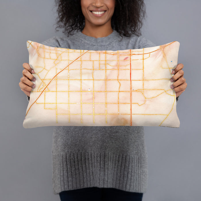 Person holding 20x12 Custom DeSoto Texas Map Throw Pillow in Watercolor
