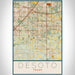 DeSoto Texas Map Print Portrait Orientation in Woodblock Style With Shaded Background