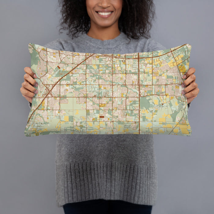 Person holding 20x12 Custom DeSoto Texas Map Throw Pillow in Woodblock