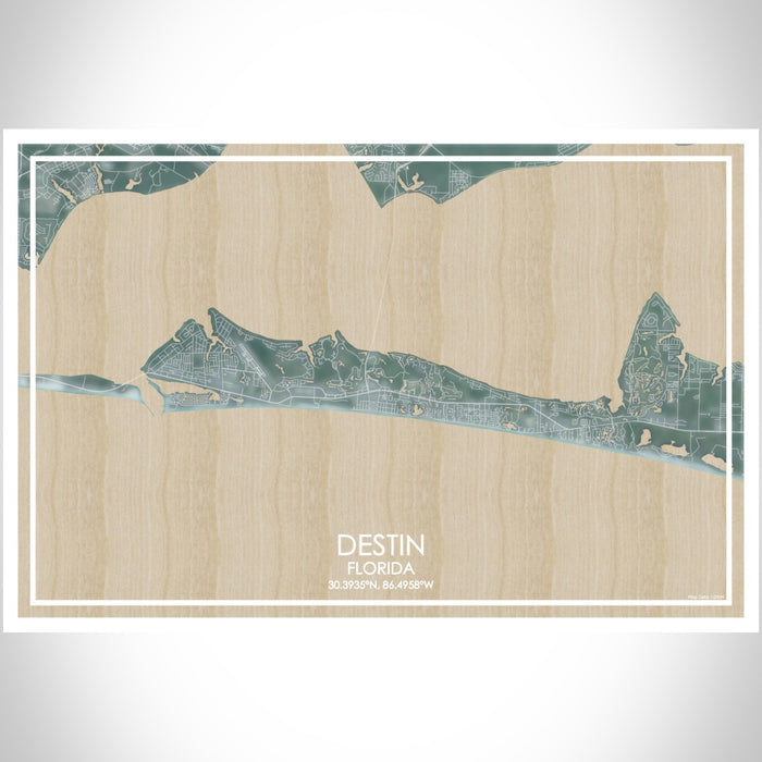 Destin Florida Map Print Landscape Orientation in Afternoon Style With Shaded Background