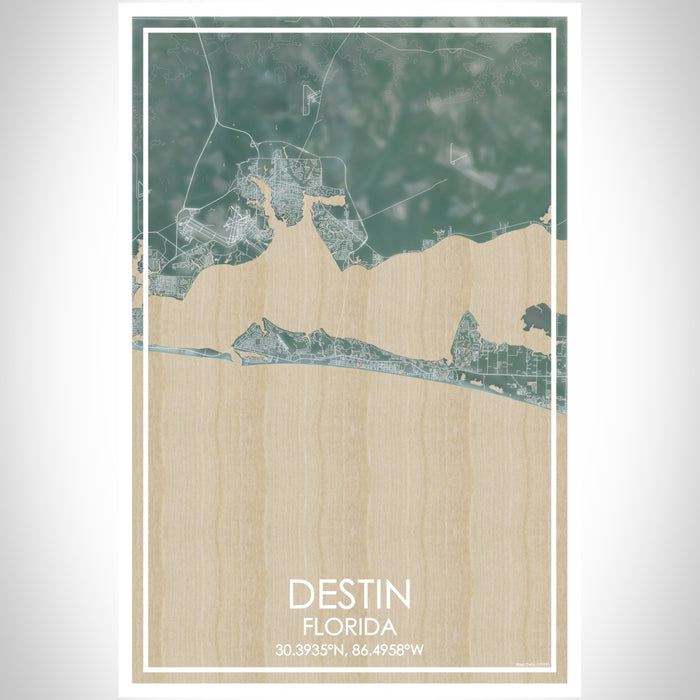Destin Florida Map Print Portrait Orientation in Afternoon Style With Shaded Background