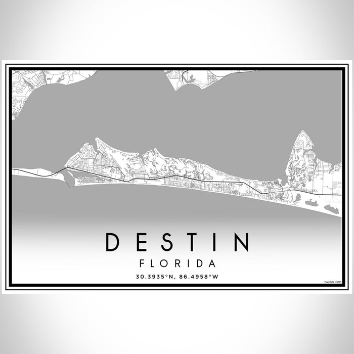Destin Florida Map Print Landscape Orientation in Classic Style With Shaded Background