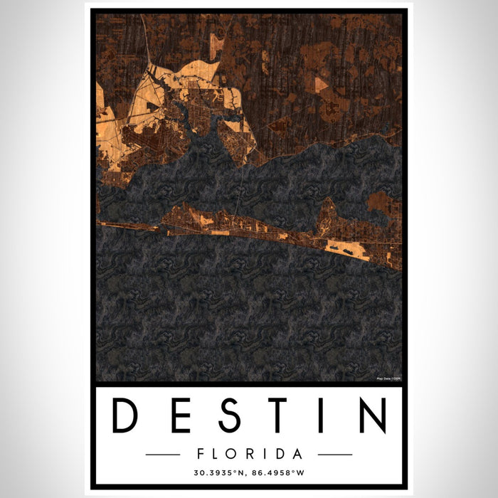 Destin Florida Map Print Portrait Orientation in Ember Style With Shaded Background