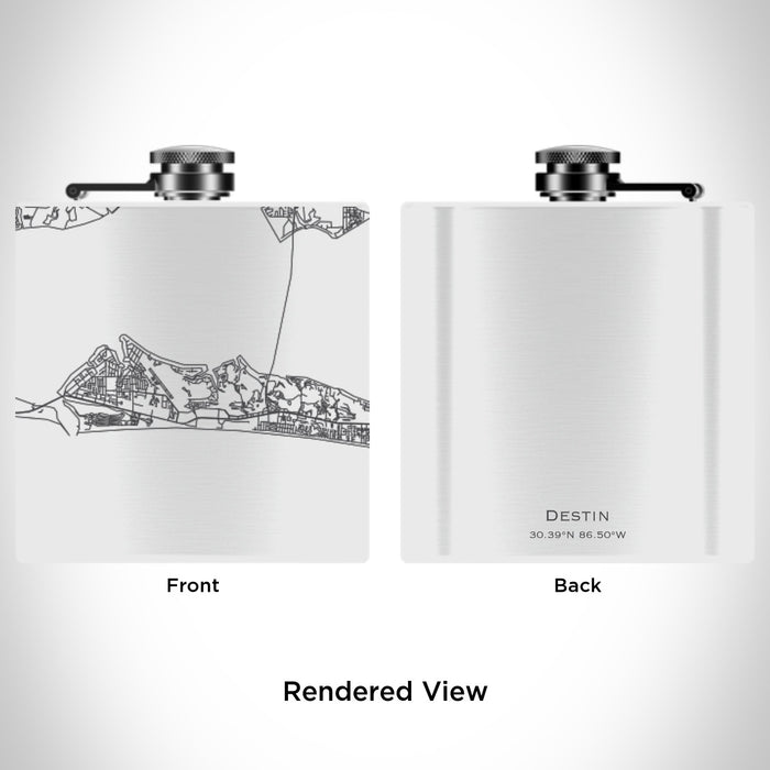 Rendered View of Destin Florida Map Engraving on 6oz Stainless Steel Flask in White