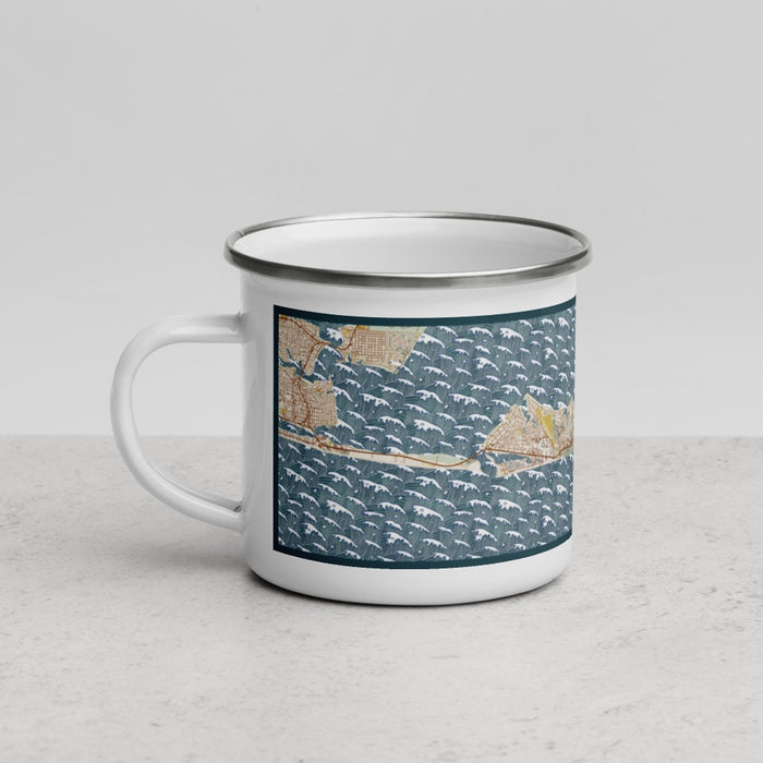 Left View Custom Destin Florida Map Enamel Mug in Woodblock