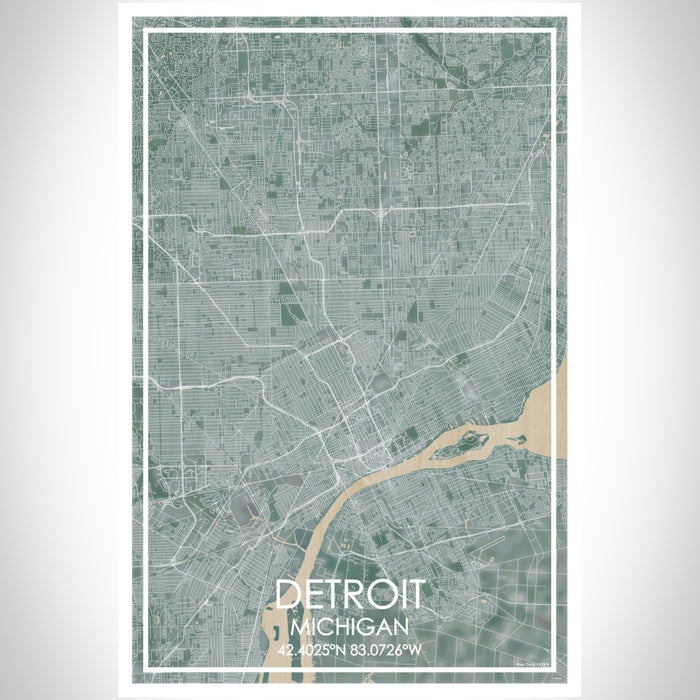 Detroit Michigan Map Print Portrait Orientation in Afternoon Style With Shaded Background