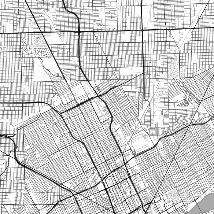Detroit Michigan Map Print in Classic Style Zoomed In Close Up Showing Details