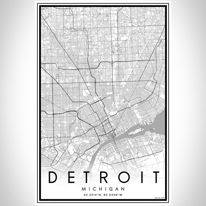 Detroit Michigan Map Print Portrait Orientation in Classic Style With Shaded Background
