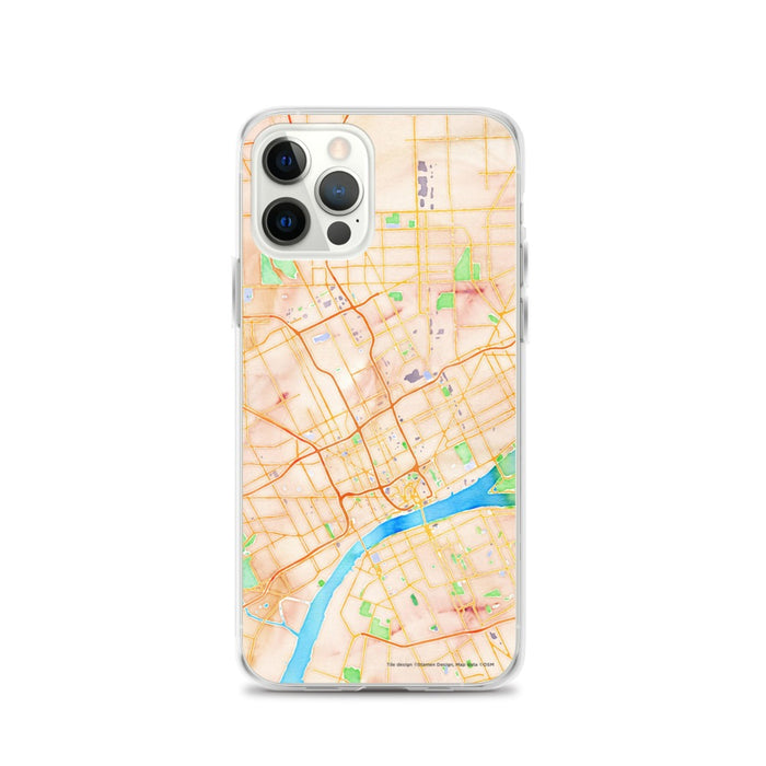 Custom Detroit Michigan Map iPhone 12 Pro Phone Case in Watercolor