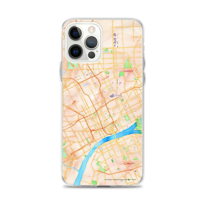 Custom Detroit Michigan Map iPhone 12 Pro Max Phone Case in Watercolor