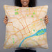 Person holding 22x22 Custom Detroit Michigan Map Throw Pillow in Watercolor