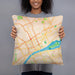 Person holding 18x18 Custom Detroit Michigan Map Throw Pillow in Watercolor