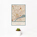 12x18 Detroit Michigan Map Print Portrait Orientation in Woodblock Style With Small Cactus Plant in White Planter
