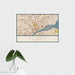 16x24 Detroit Michigan Map Print Landscape Orientation in Woodblock Style With Tropical Plant Leaves in Water