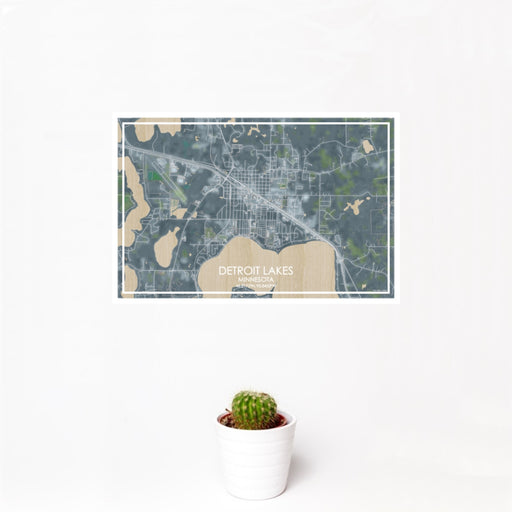 12x18 Detroit Lakes Minnesota Map Print Landscape Orientation in Afternoon Style With Small Cactus Plant in White Planter