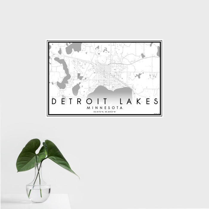 16x24 Detroit Lakes Minnesota Map Print Landscape Orientation in Classic Style With Tropical Plant Leaves in Water