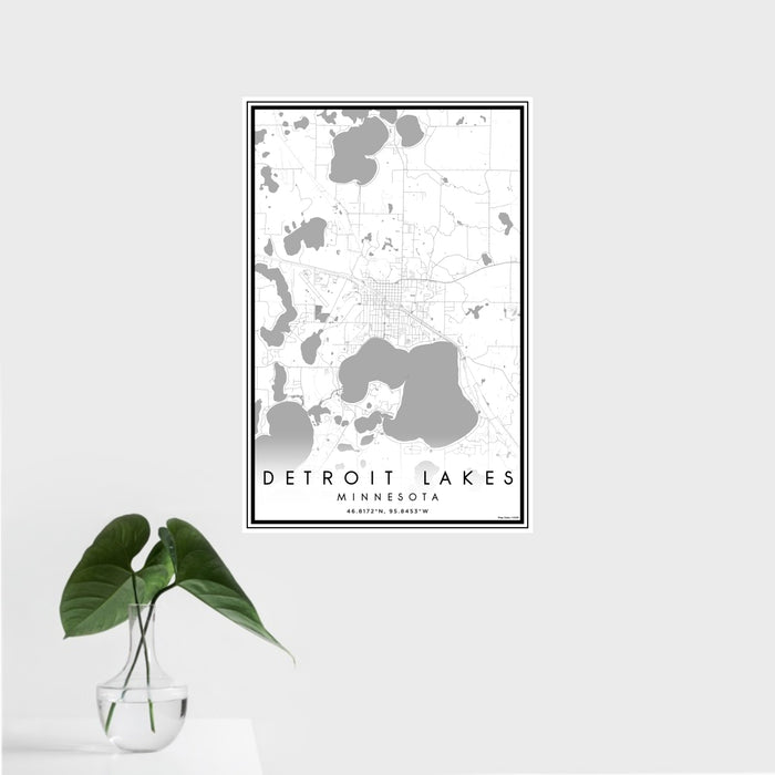 16x24 Detroit Lakes Minnesota Map Print Portrait Orientation in Classic Style With Tropical Plant Leaves in Water