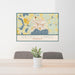 24x36 Detroit Lakes Minnesota Map Print Lanscape Orientation in Woodblock Style Behind 2 Chairs Table and Potted Plant