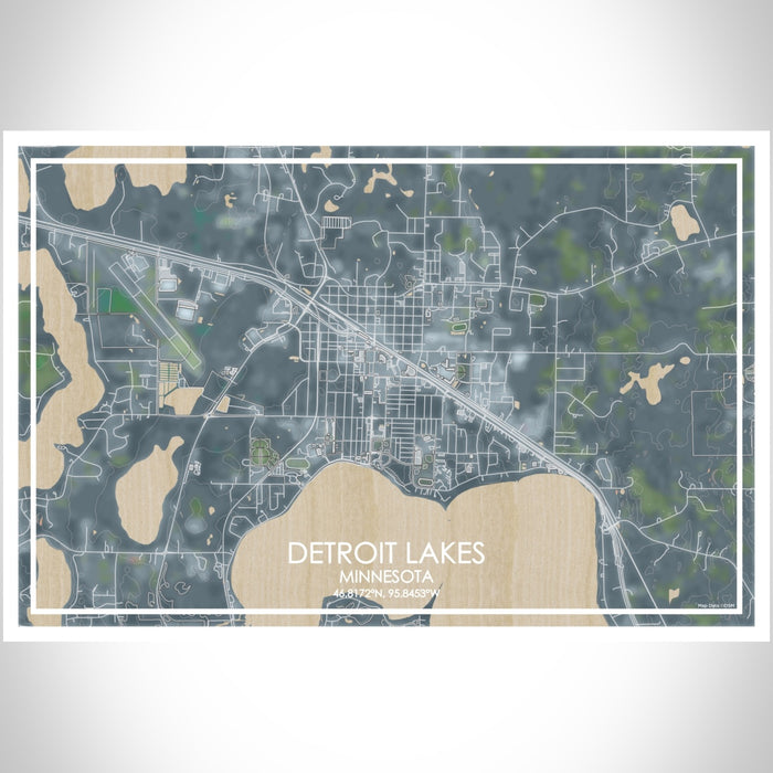 Detroit Lakes Minnesota Map Print Landscape Orientation in Afternoon Style With Shaded Background
