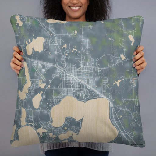 Person holding 22x22 Custom Detroit Lakes Minnesota Map Throw Pillow in Afternoon
