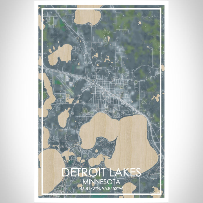 Detroit Lakes Minnesota Map Print Portrait Orientation in Afternoon Style With Shaded Background