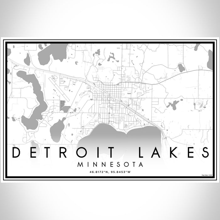 Detroit Lakes Minnesota Map Print Landscape Orientation in Classic Style With Shaded Background