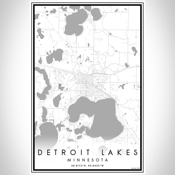 Detroit Lakes Minnesota Map Print Portrait Orientation in Classic Style With Shaded Background