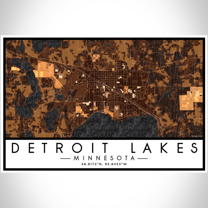Detroit Lakes Minnesota Map Print Landscape Orientation in Ember Style With Shaded Background