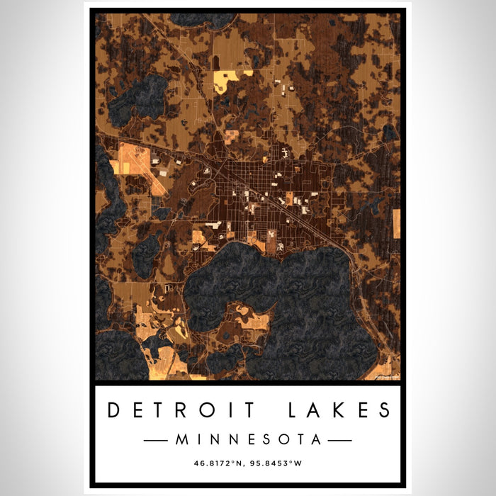 Detroit Lakes Minnesota Map Print Portrait Orientation in Ember Style With Shaded Background