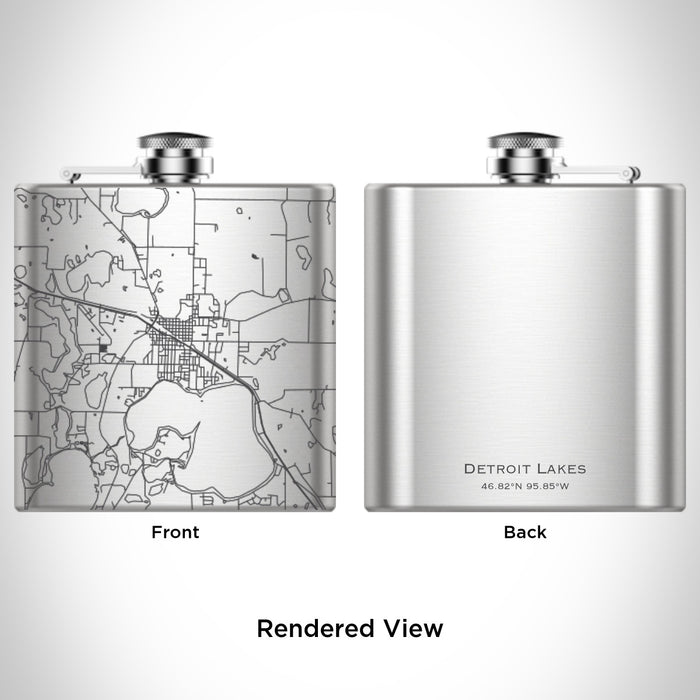 Rendered View of Detroit Lakes Minnesota Map Engraving on 6oz Stainless Steel Flask