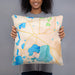 Person holding 18x18 Custom Detroit Lakes Minnesota Map Throw Pillow in Watercolor