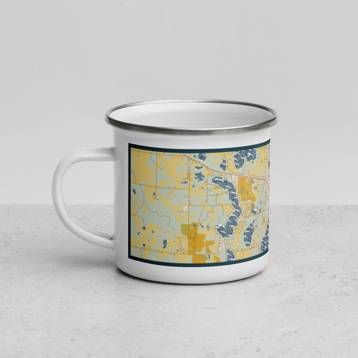 Left View Custom Detroit Lakes Minnesota Map Enamel Mug in Woodblock