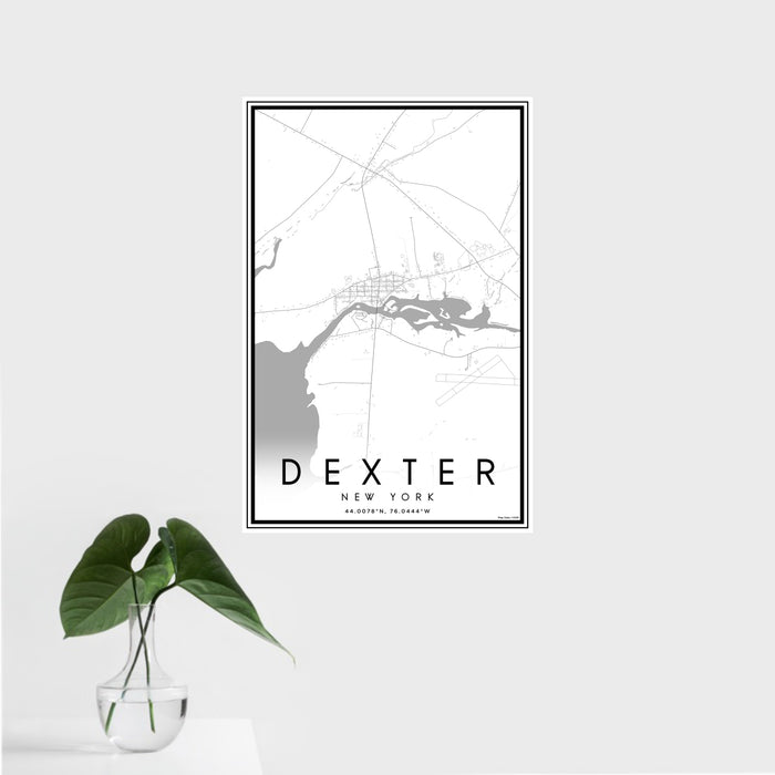 16x24 Dexter New York Map Print Portrait Orientation in Classic Style With Tropical Plant Leaves in Water
