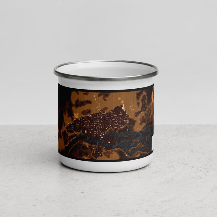 Front View Custom Dexter New York Map Enamel Mug in Ember